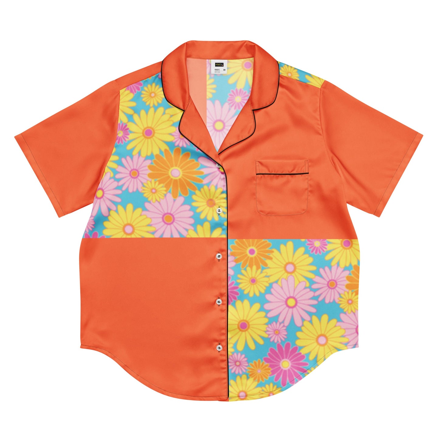 Orange floral All - over print women’s short sleeve pajama top - PratSN