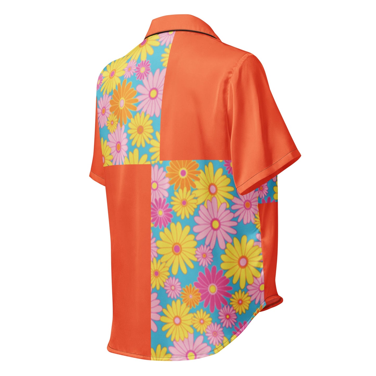 Orange floral All - over print women’s short sleeve pajama top - PratSN