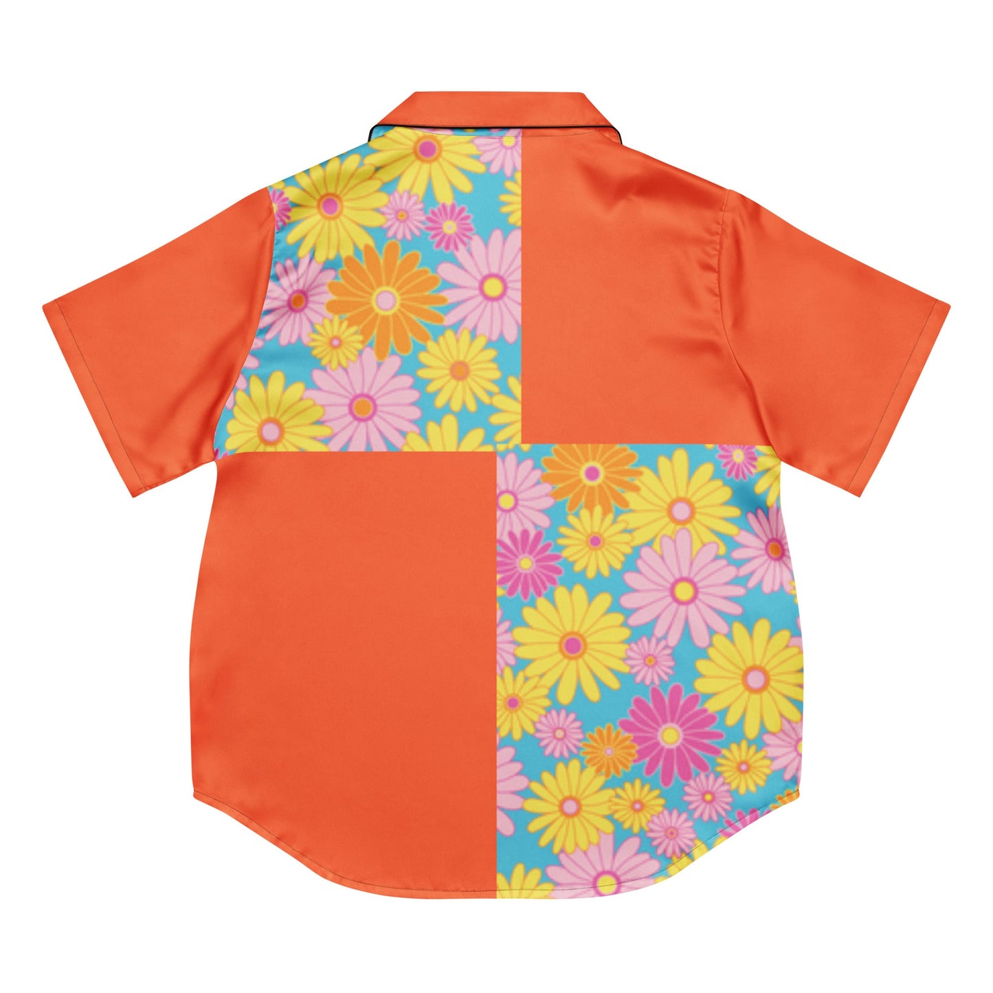 Orange floral All - over print women’s short sleeve pajama top - PratSN