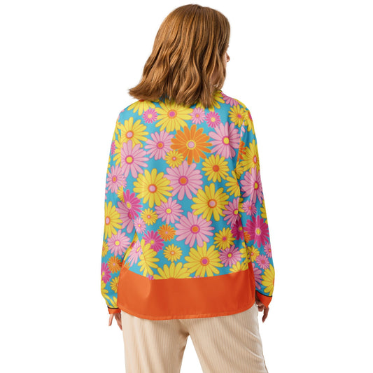 Orange floral print Women’s long sleeve pajama top - PratSN
