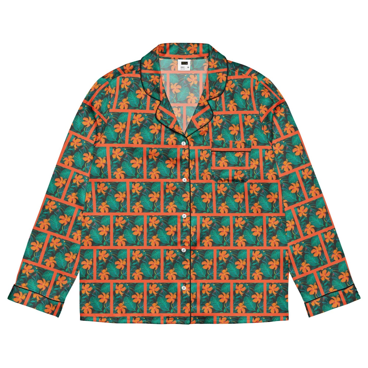Orange Hibiscus print Women’s long sleeve pajama top - PratSN