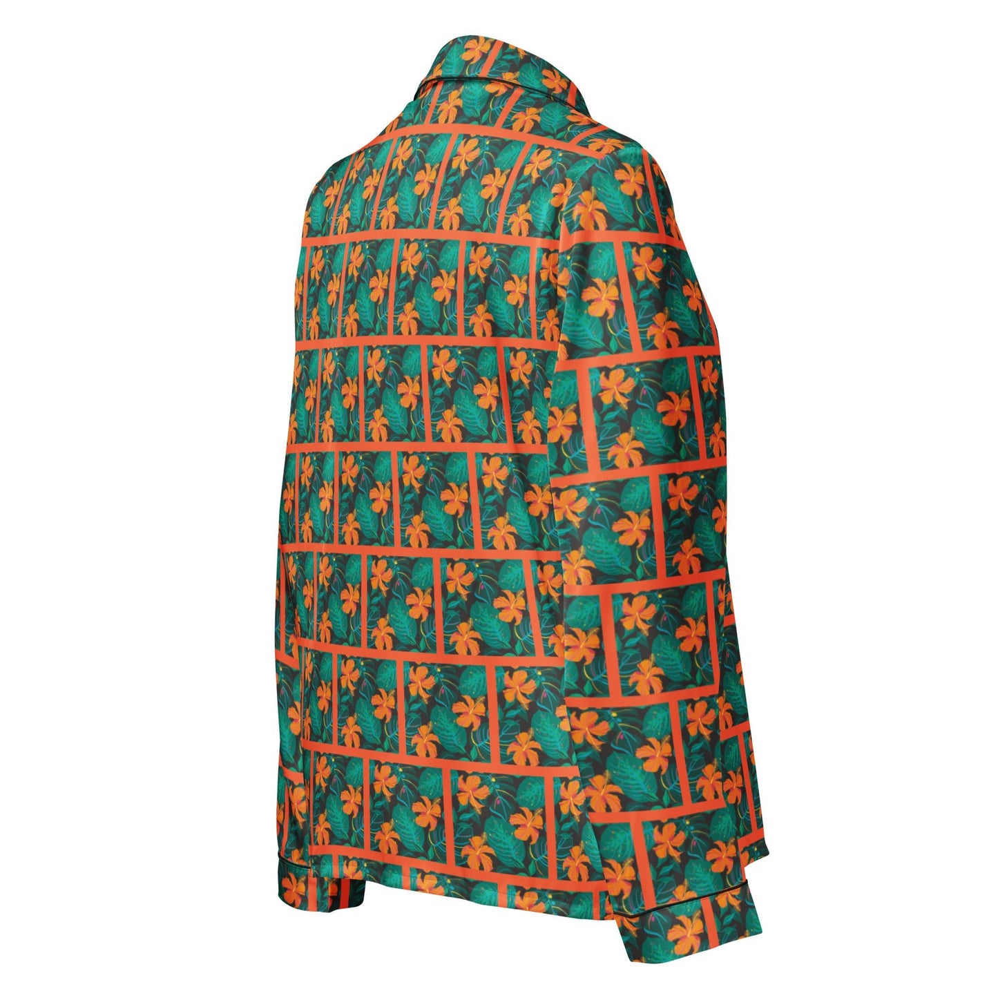 Orange Hibiscus print Women’s long sleeve pajama top - PratSN