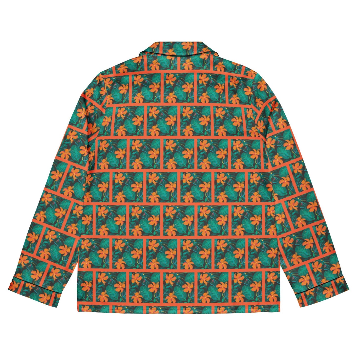 Orange Hibiscus print Women’s long sleeve pajama top - PratSN