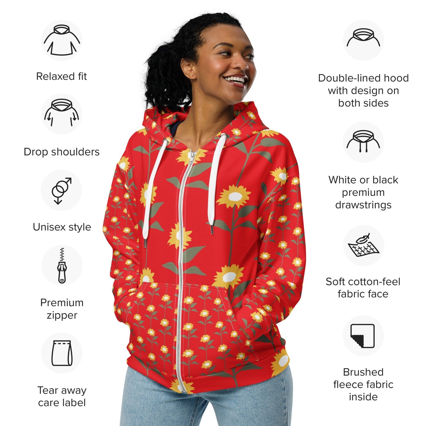 Orange yellow floral Unisex zip hoodie - PratSN