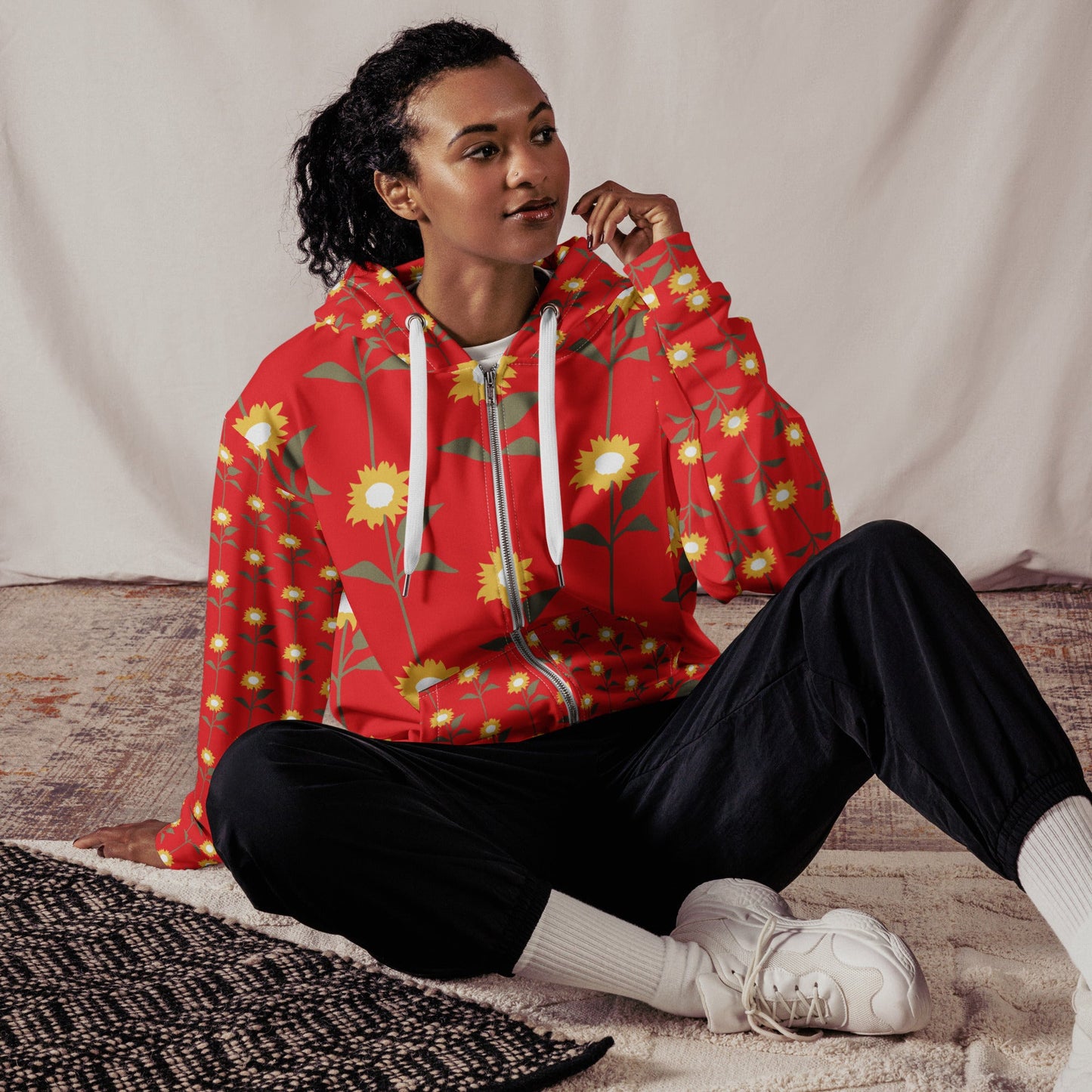 Orange yellow floral Unisex zip hoodie - PratSN