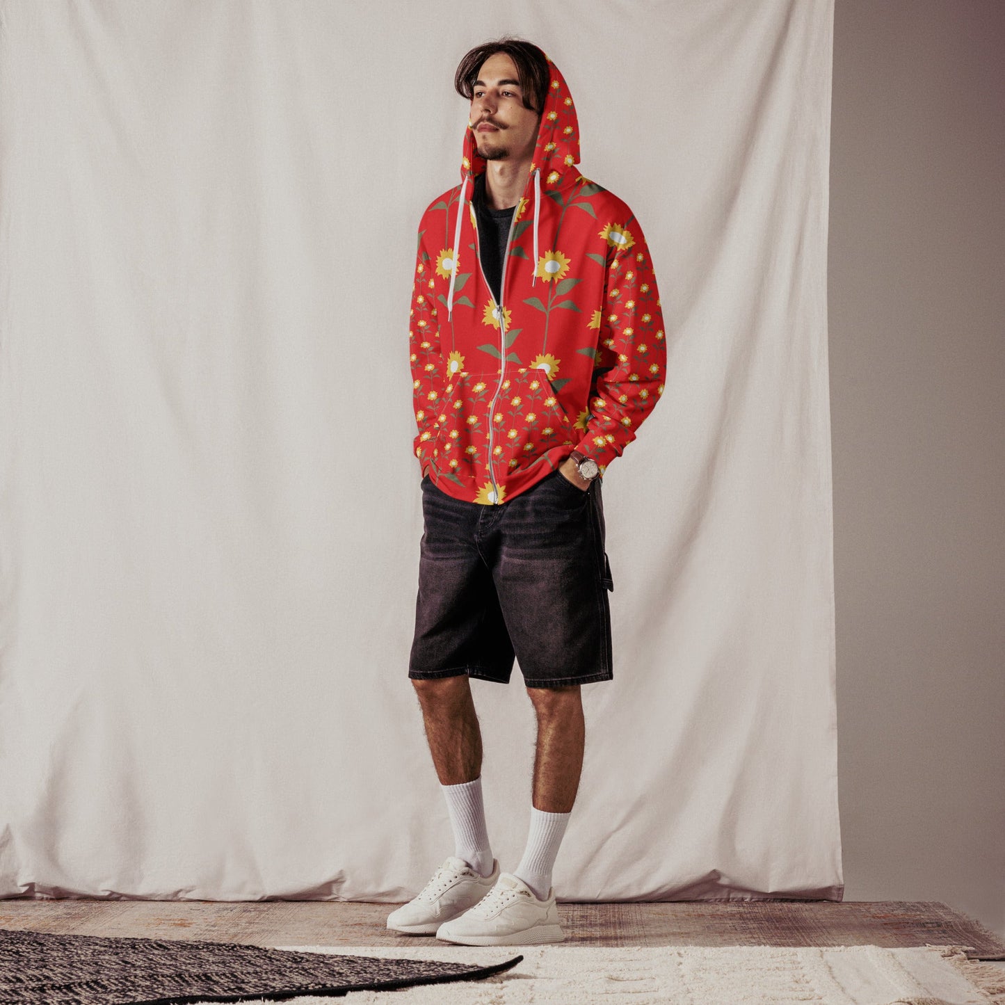 Orange yellow floral Unisex zip hoodie - PratSN