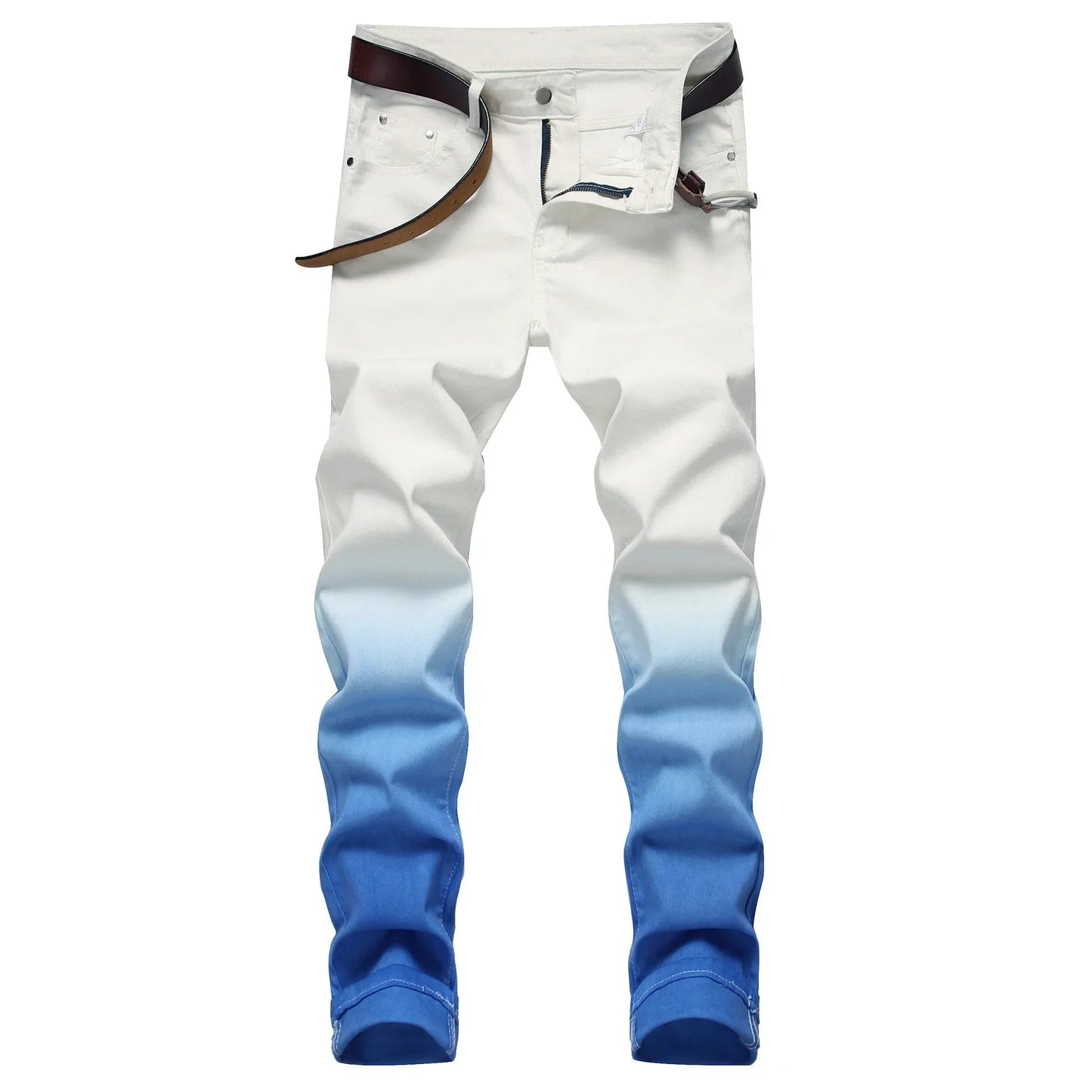 Original European And American Fast Selling High Street Streetwear Unique Fashionable Stretchable Slim Fit Jeans Blue Wash Denim - PratSN