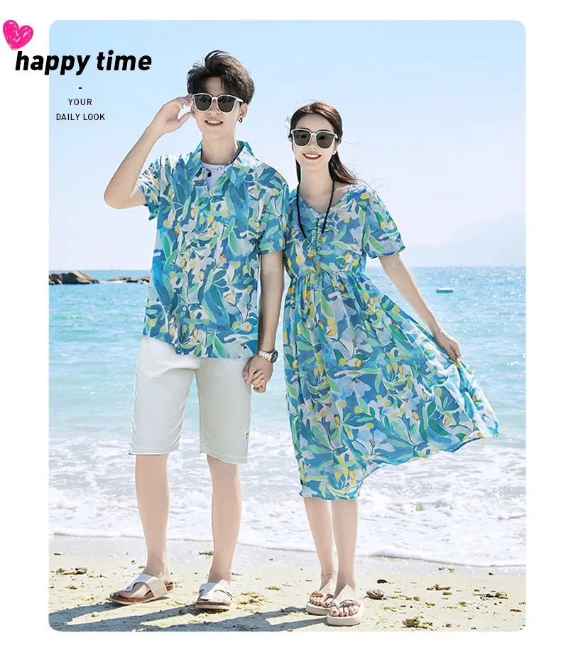 Parent - child Matching Beach Couple Daughter Same Dress Father Son Shirts SetClothes Summer Vacation Look Family Clothing Mother - PratSN
