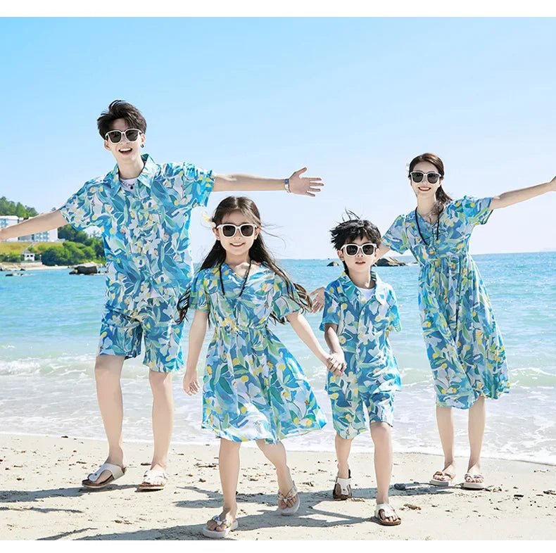 Parent - child Matching Beach Couple Daughter Same Dress Father Son Shirts SetClothes Summer Vacation Look Family Clothing Mother - PratSN