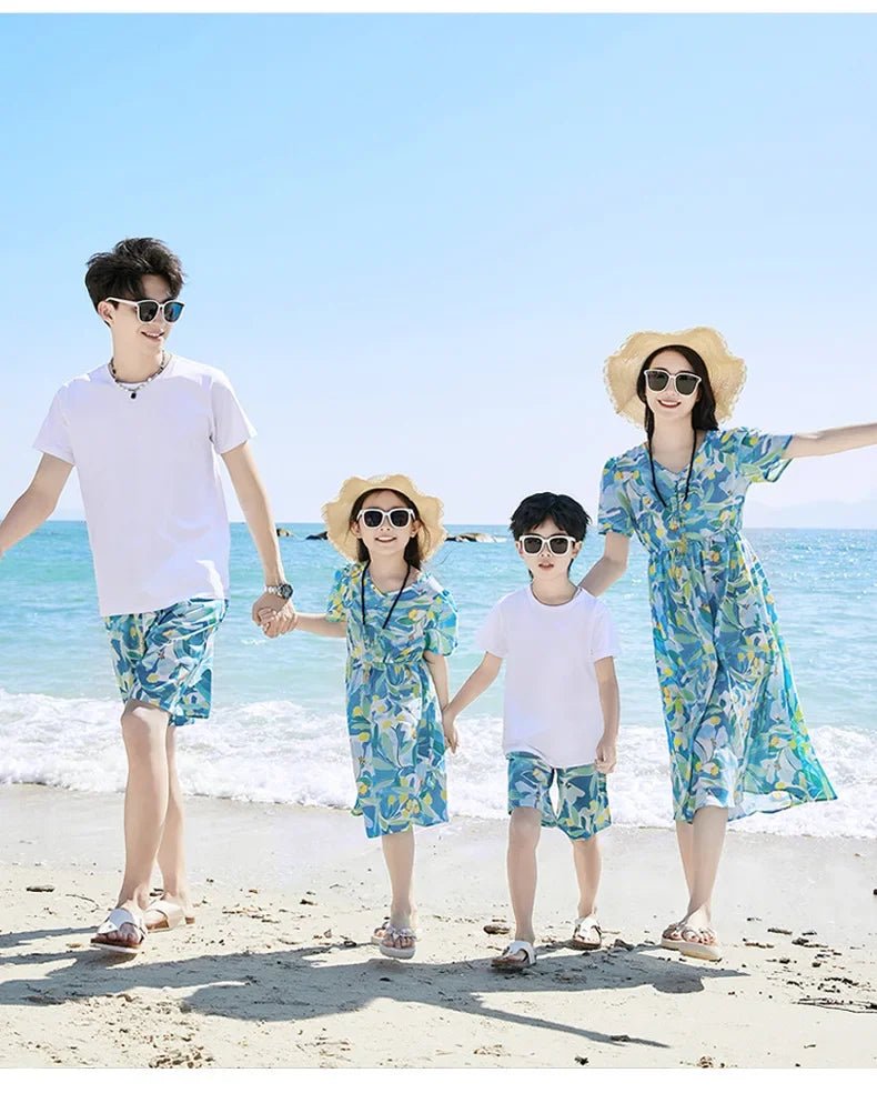 Parent - child Matching Beach Couple Daughter Same Dress Father Son Shirts SetClothes Summer Vacation Look Family Clothing Mother - PratSN