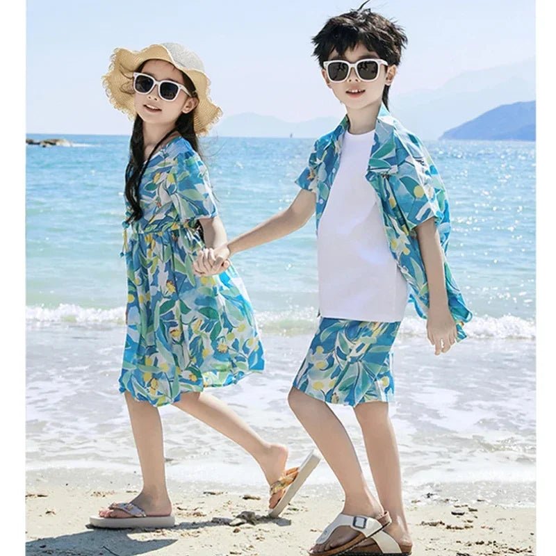 Parent - child Matching Beach Couple Daughter Same Dress Father Son Shirts SetClothes Summer Vacation Look Family Clothing Mother - PratSN