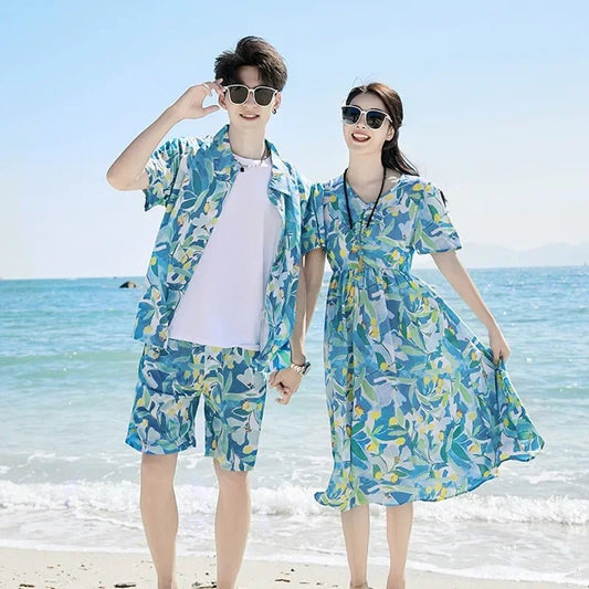 Parent - child Matching Beach Couple Daughter Same Dress Father Son Shirts SetClothes Summer Vacation Look Family Clothing Mother - PratSN