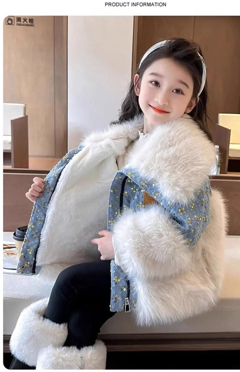 Parkas Winter Season Girl New Fur Lapel Collar Thickening Cowboy Coat Plush Outerwear Fashion 2024 Long Sleeve Cool - PratSN
