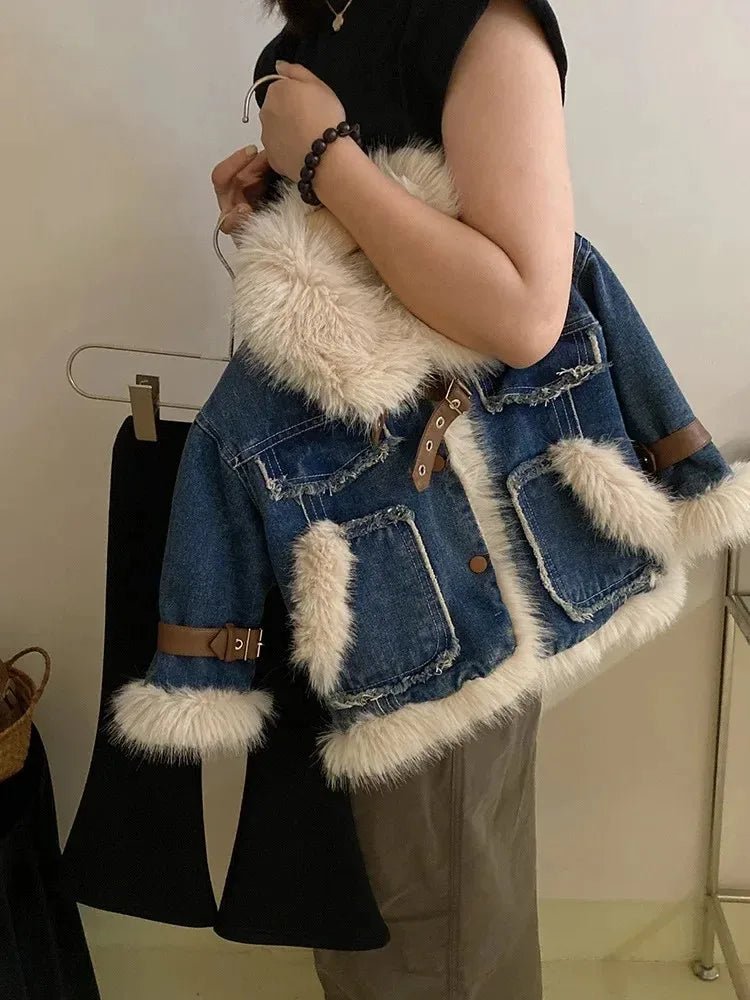 Parkas Winter Season Girl New Fur Lapel Collar Thickening Cowboy Coat Plush Outerwear Fashion 2024 Long Sleeve Cool - PratSN