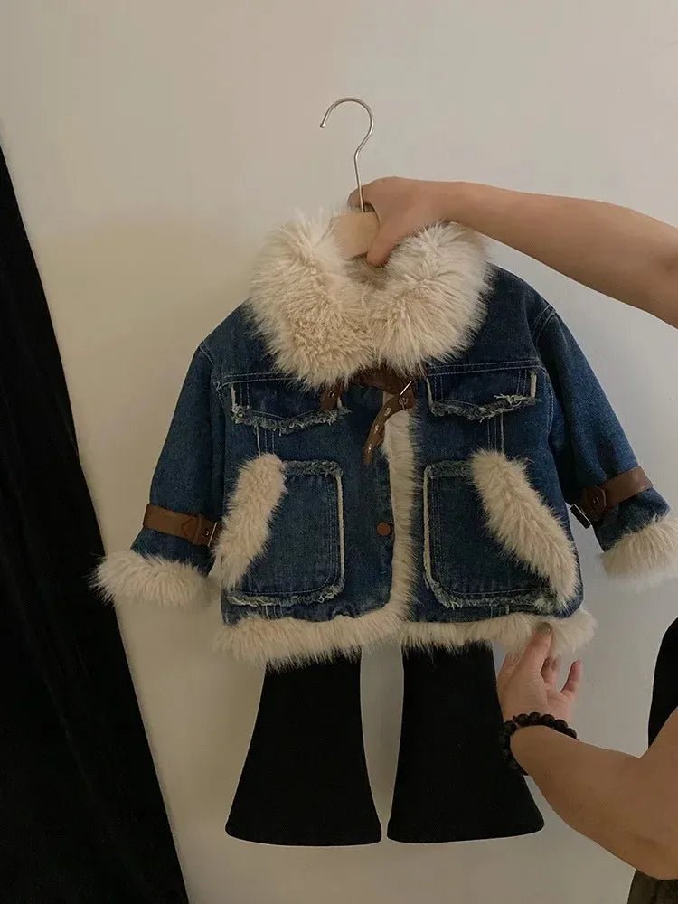 Parkas Winter Season Girl New Fur Lapel Collar Thickening Cowboy Coat Plush Outerwear Fashion 2024 Long Sleeve Cool - PratSN