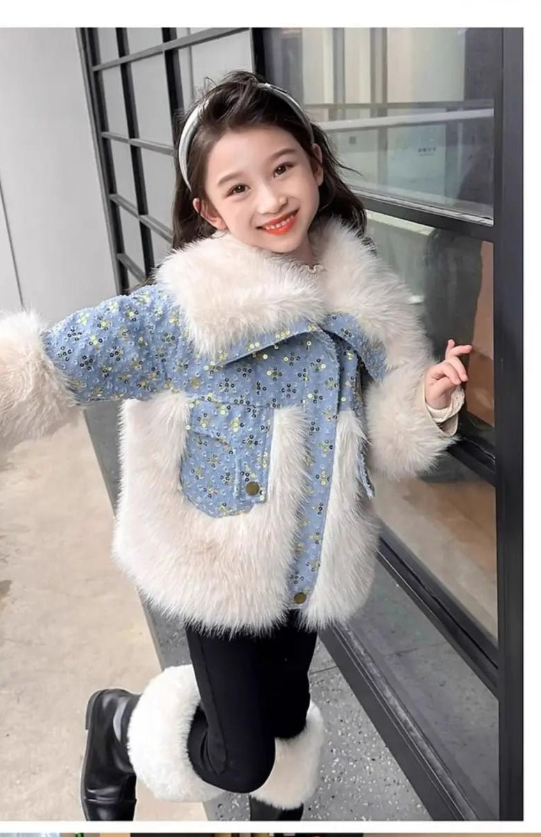 Parkas Winter Season Girl New Fur Lapel Collar Thickening Cowboy Coat Plush Outerwear Fashion 2024 Long Sleeve Cool - PratSN