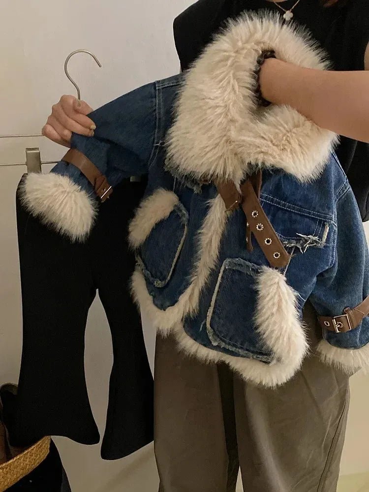 Parkas Winter Season Girl New Fur Lapel Collar Thickening Cowboy Coat Plush Outerwear Fashion 2024 Long Sleeve Cool - PratSN
