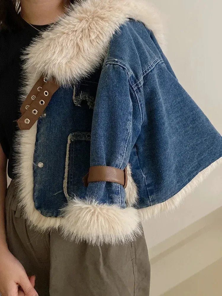 Parkas Winter Season Girl New Fur Lapel Collar Thickening Cowboy Coat Plush Outerwear Fashion 2024 Long Sleeve Cool - PratSN