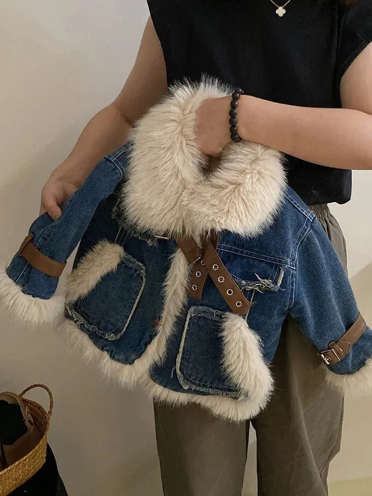 Parkas Winter Season Girl New Fur Lapel Collar Thickening Cowboy Coat Plush Outerwear Fashion 2024 Long Sleeve Cool - PratSN