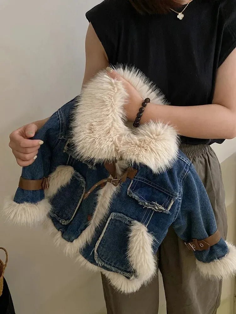 Parkas Winter Season Girl New Fur Lapel Collar Thickening Cowboy Coat Plush Outerwear Fashion 2024 Long Sleeve Cool - PratSN