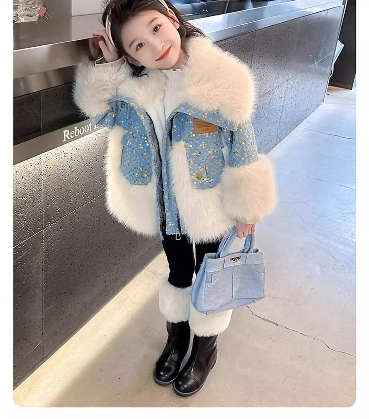 Parkas Winter Season Girl New Fur Lapel Collar Thickening Cowboy Coat Plush Outerwear Fashion 2024 Long Sleeve Cool - PratSN
