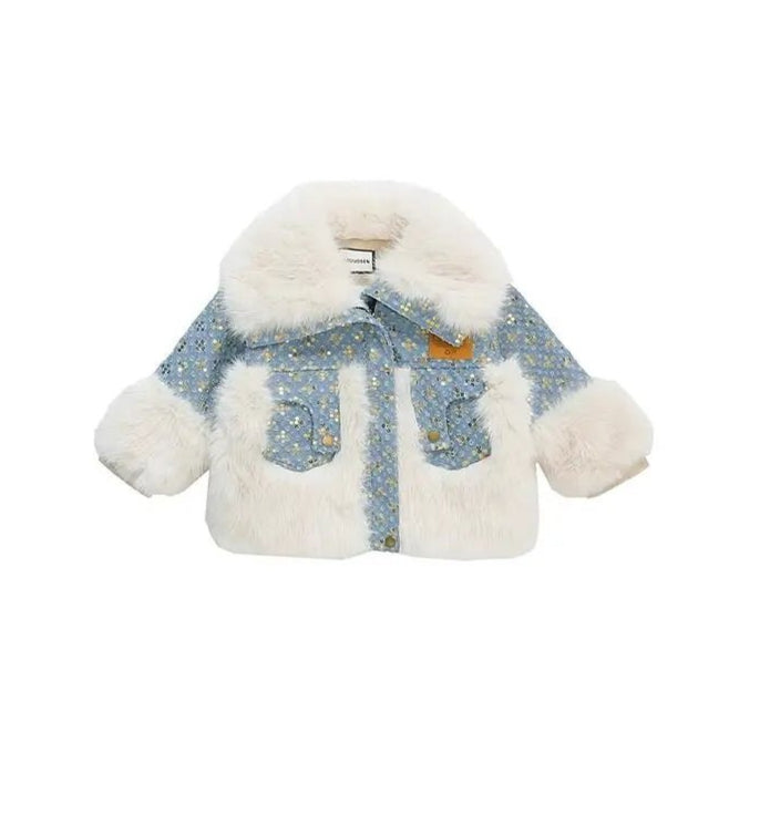 Parkas Winter Season Girl New Fur Lapel Collar Thickening Cowboy Coat Plush Outerwear Fashion 2024 Long Sleeve Cool - PratSN