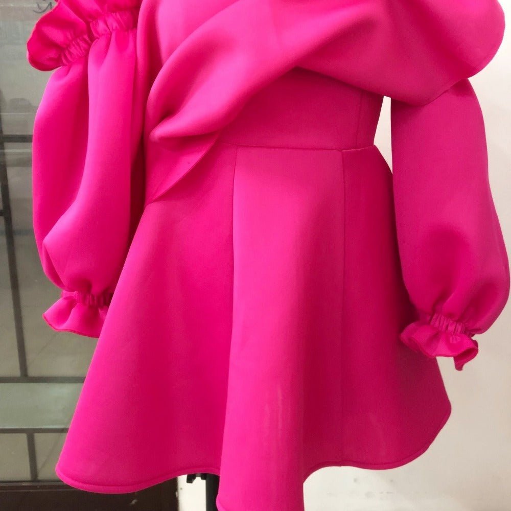 Party Dress Mini Sexy Pleated Puff Sleeve One Shoulder Spaghetti Strap Women Backless Clubwear Dinner Night Christmas Tunics - PratSN
