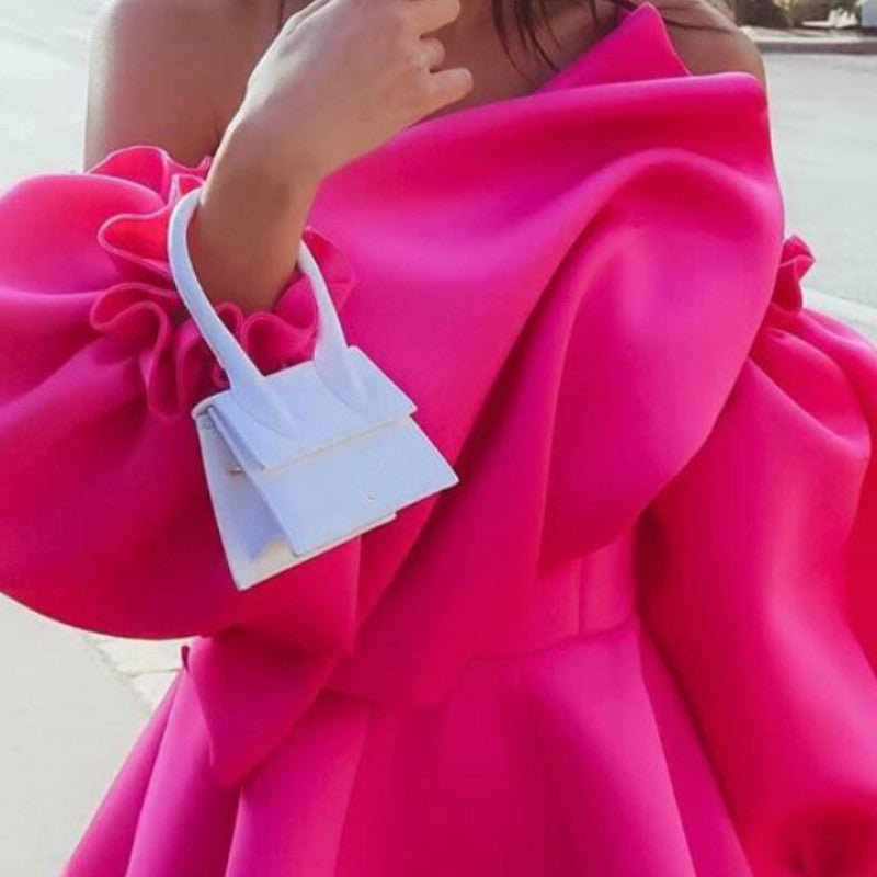 Party Dress Mini Sexy Pleated Puff Sleeve One Shoulder Spaghetti Strap Women Backless Clubwear Dinner Night Christmas Tunics - PratSN