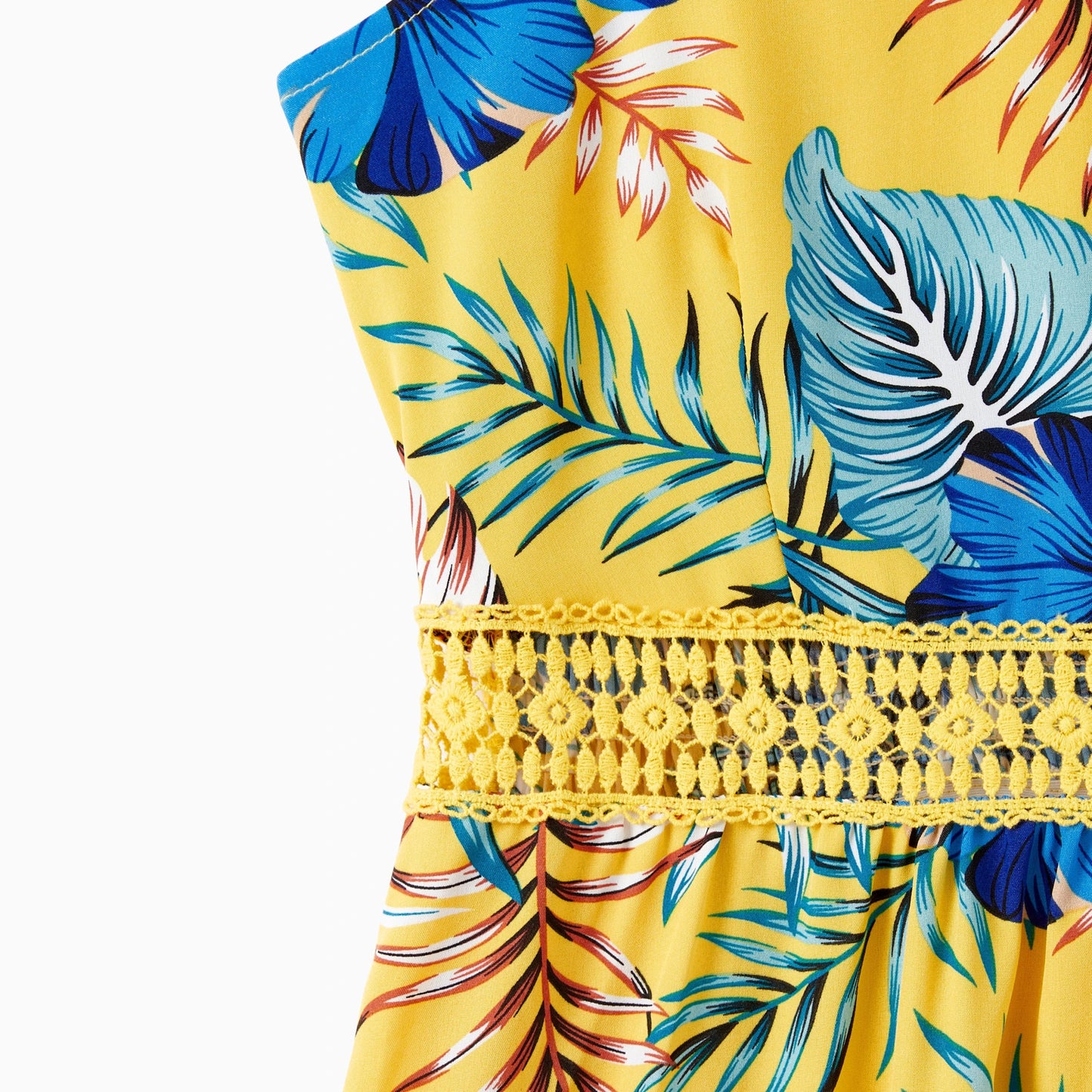 PatPat Family Matching Beach Shirt or Yellow Floral Lace Waist Shirred Back Strap Dress Sets - PratSN