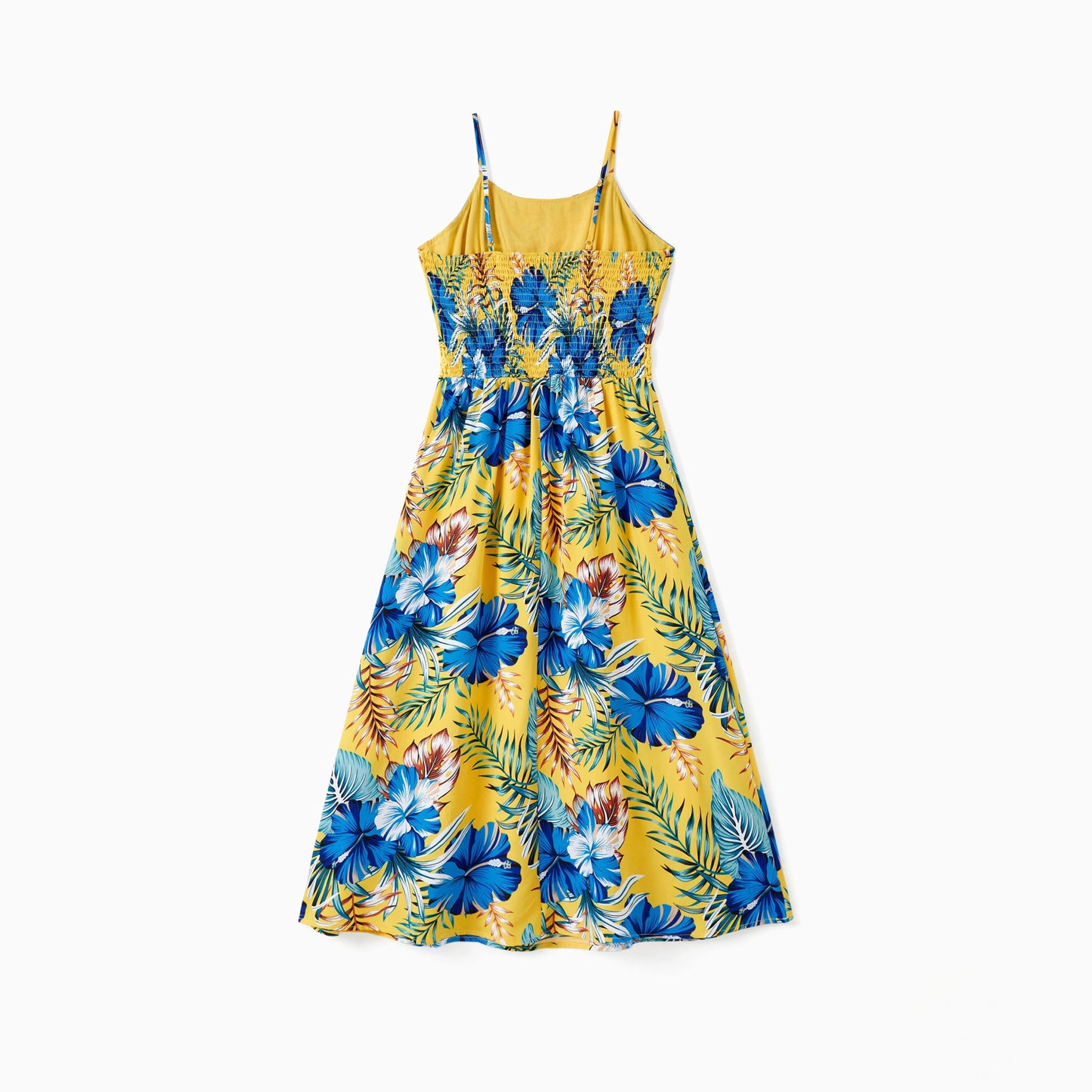 PatPat Family Matching Beach Shirt or Yellow Floral Lace Waist Shirred Back Strap Dress Sets - PratSN