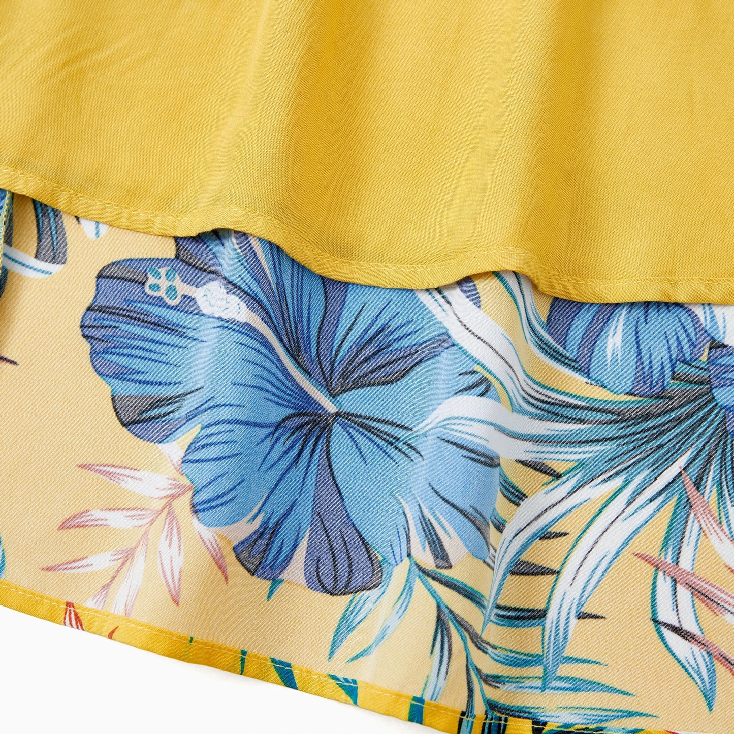 PatPat Family Matching Beach Shirt or Yellow Floral Lace Waist Shirred Back Strap Dress Sets - PratSN