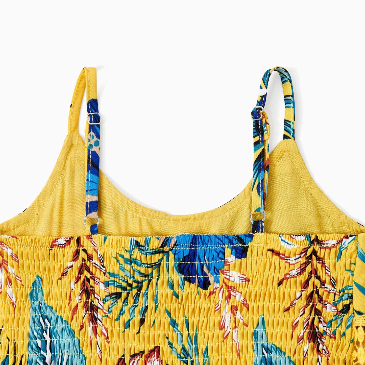 PatPat Family Matching Beach Shirt or Yellow Floral Lace Waist Shirred Back Strap Dress Sets - PratSN