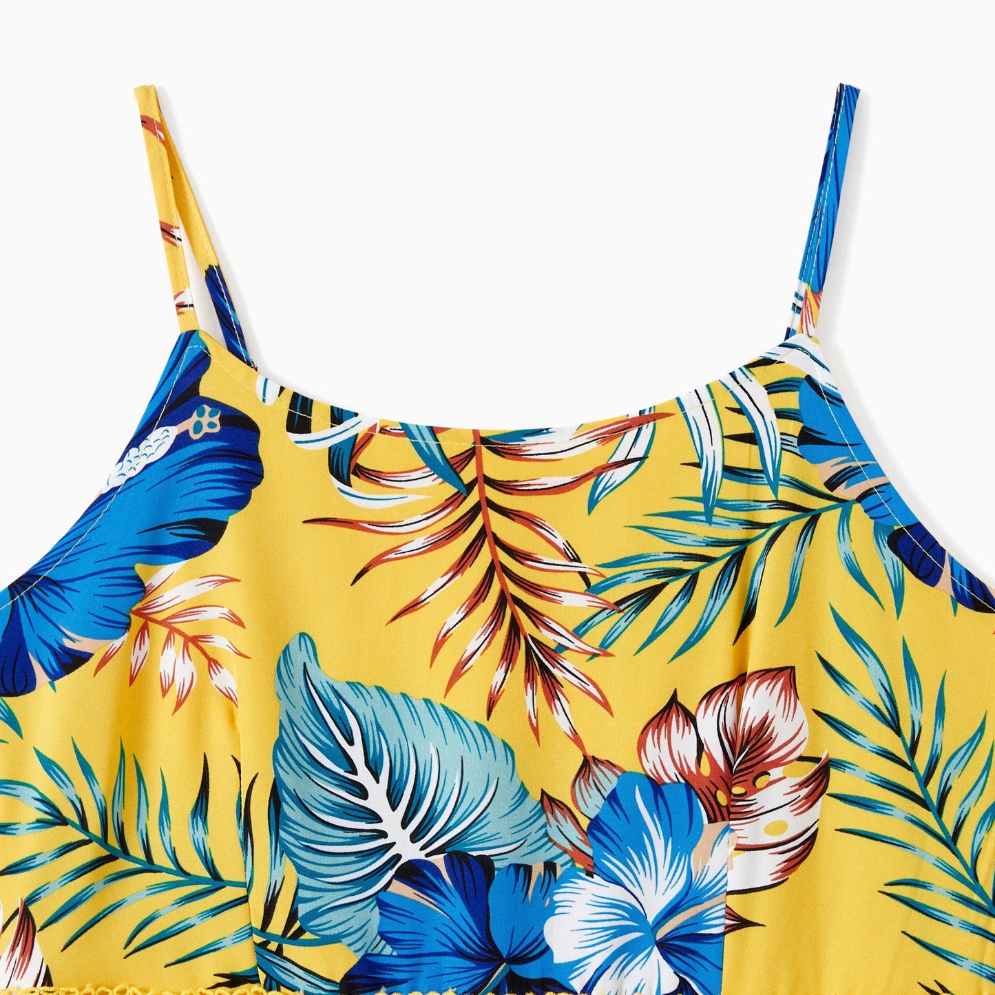 PatPat Family Matching Beach Shirt or Yellow Floral Lace Waist Shirred Back Strap Dress Sets - PratSN