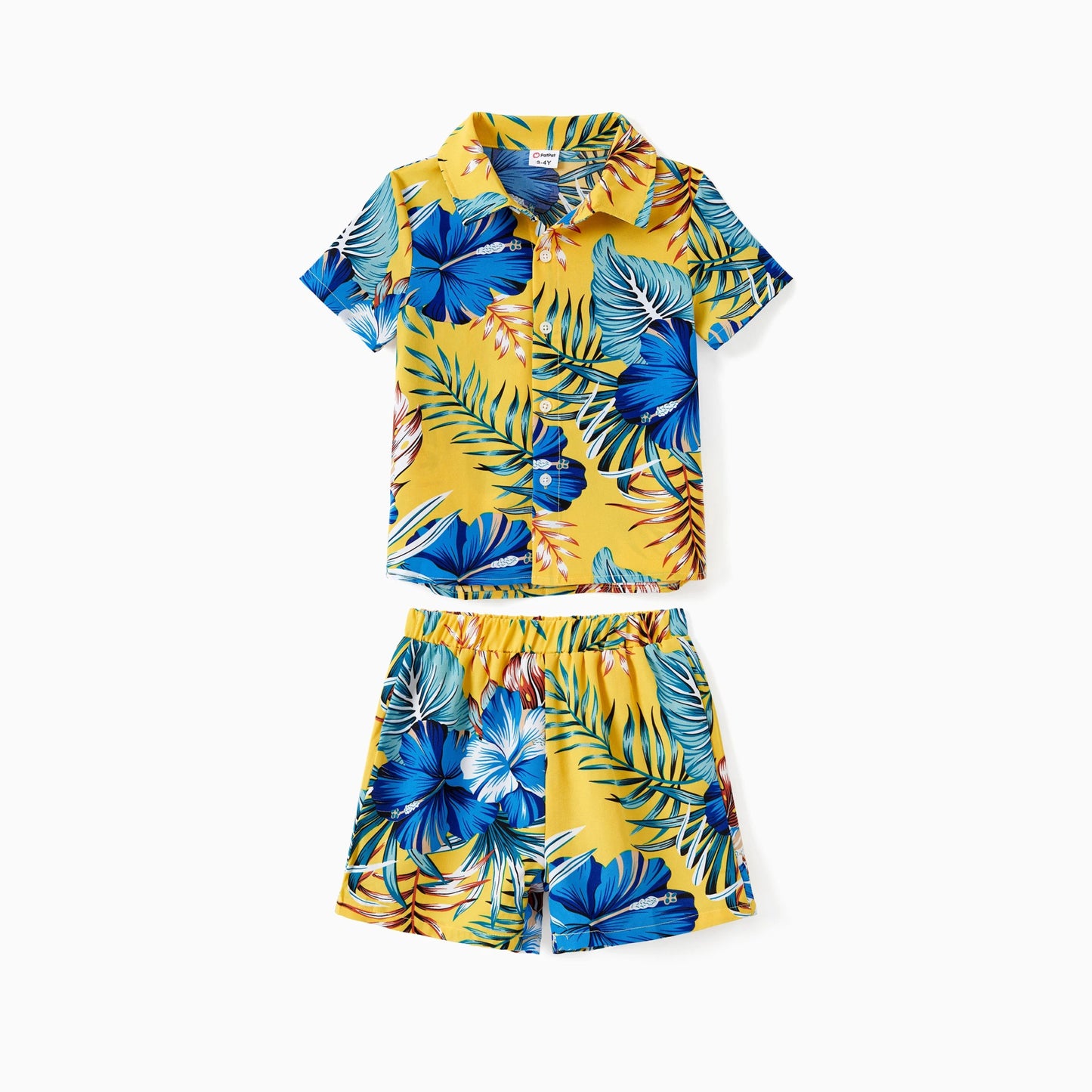 PatPat Family Matching Beach Shirt or Yellow Floral Lace Waist Shirred Back Strap Dress Sets - PratSN