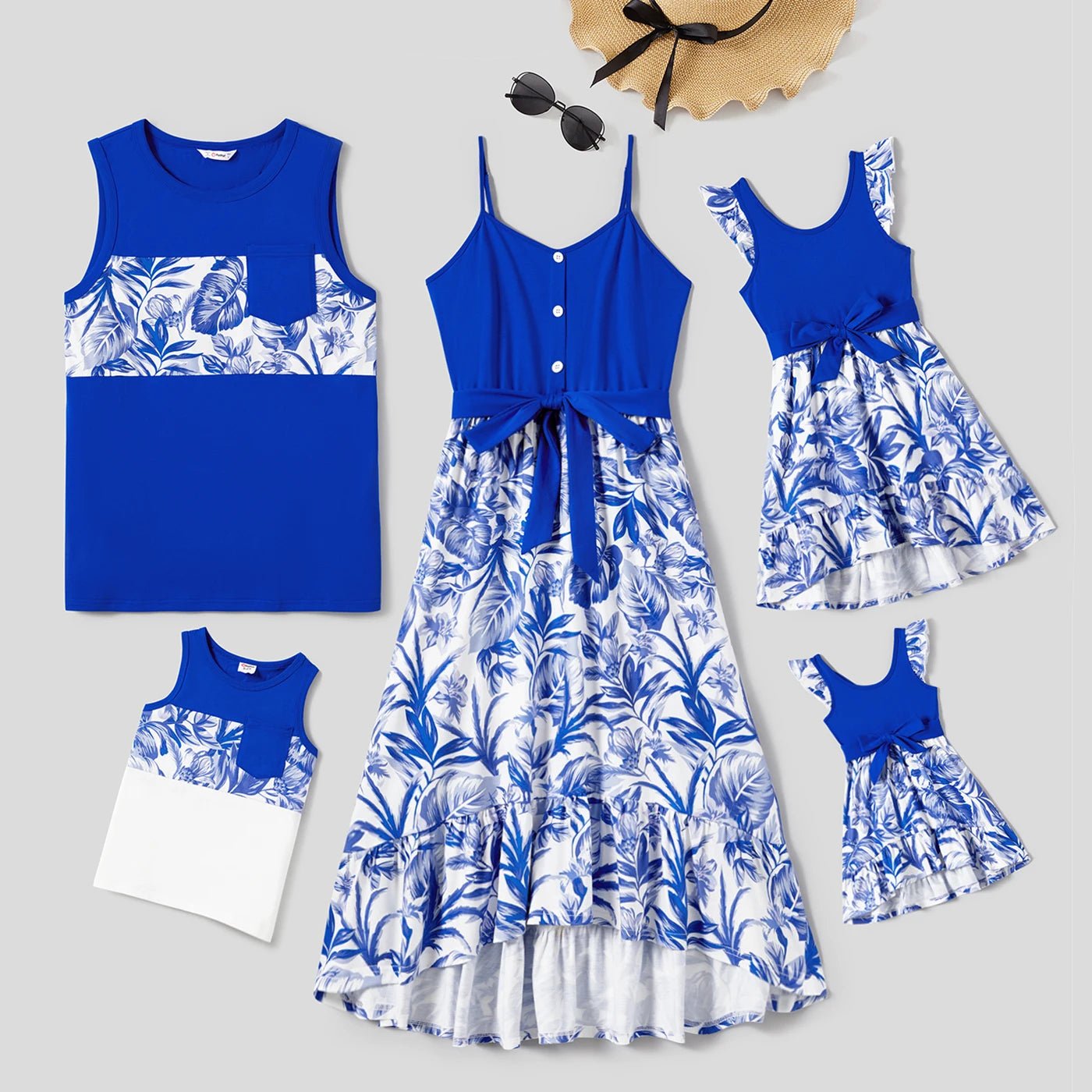 PatPat Family Matching Color Block Sleeveless Shirt and Floral Cami Button Hi - Low Dress Sets - PratSN