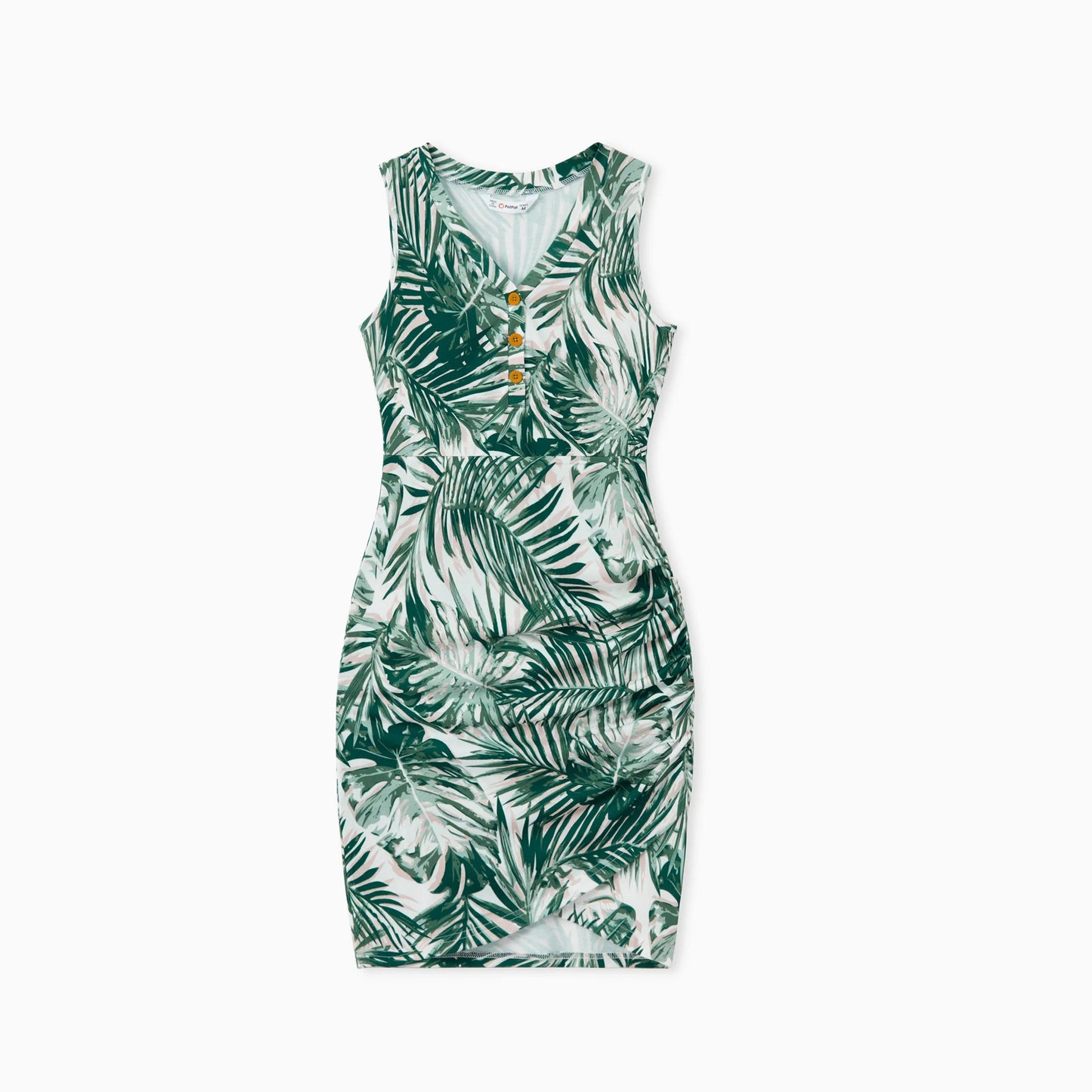 PatPat Family Matching Floral Panel Tee or Tropical Leaf Pattern Button V - Neck Ruched Dress Sets - PratSN