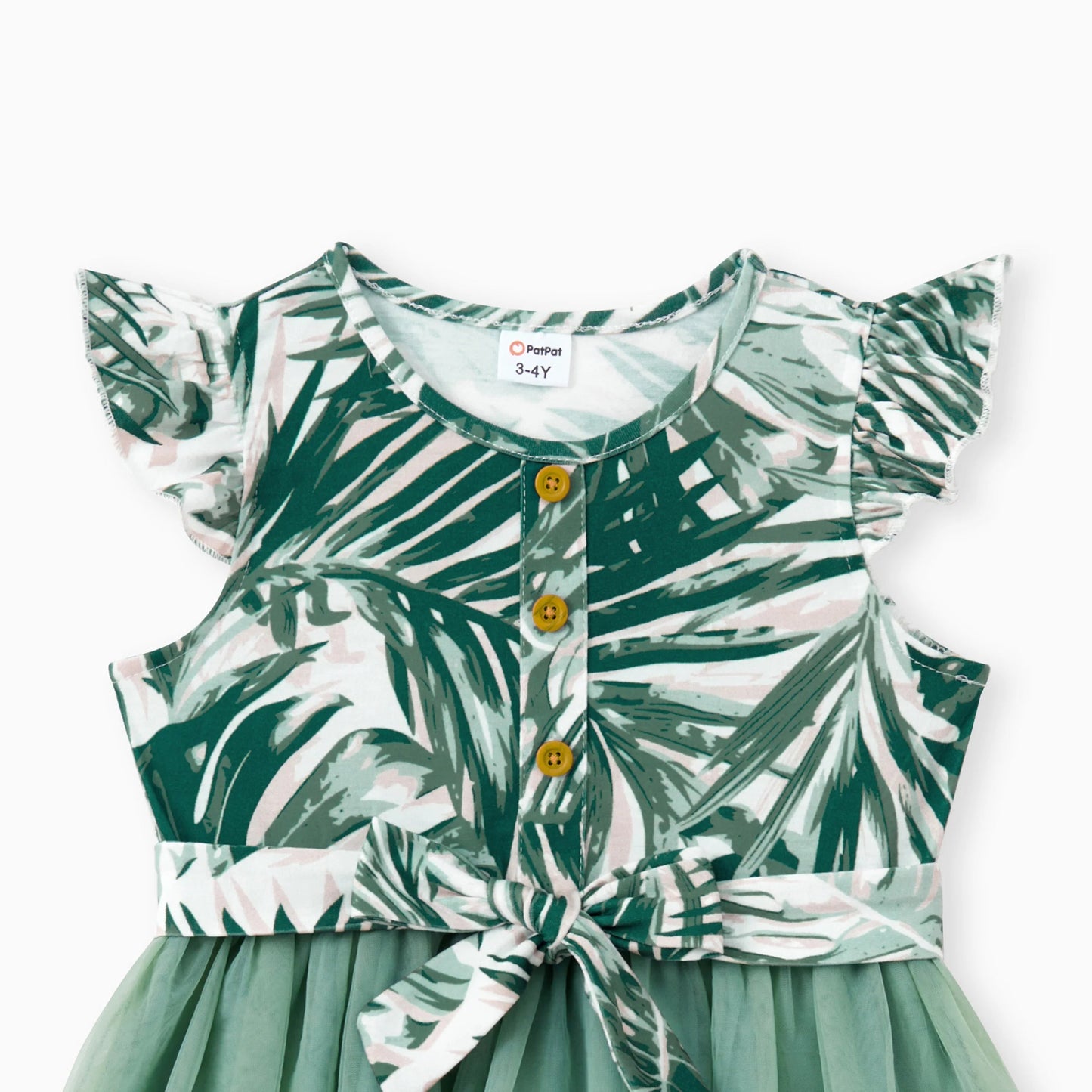 PatPat Family Matching Floral Panel Tee or Tropical Leaf Pattern Button V - Neck Ruched Dress Sets - PratSN