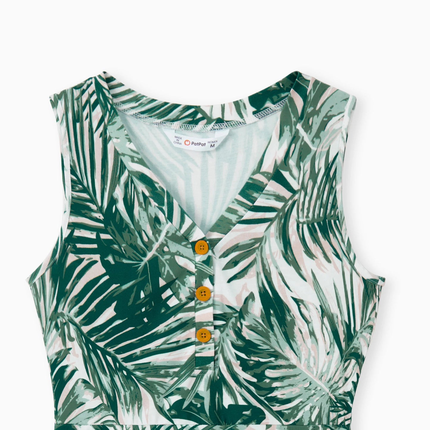 PatPat Family Matching Floral Panel Tee or Tropical Leaf Pattern Button V - Neck Ruched Dress Sets - PratSN