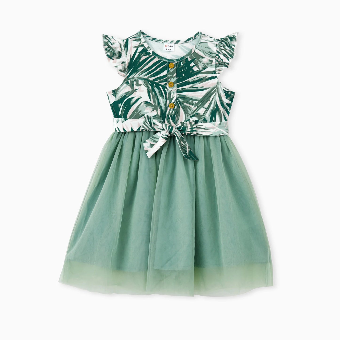 PatPat Family Matching Floral Panel Tee or Tropical Leaf Pattern Button V - Neck Ruched Dress Sets - PratSN