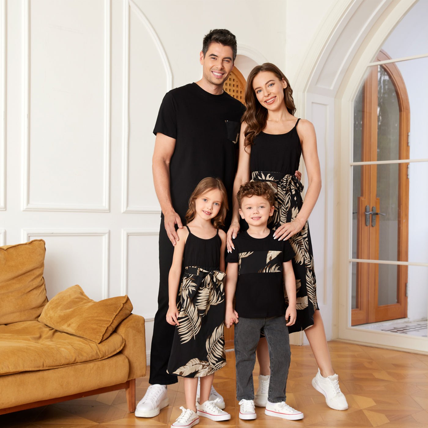 PatPat Family Matching Floral Print Belted Cami Dresses And Solid Short Sleeve Tops Sets - PratSN