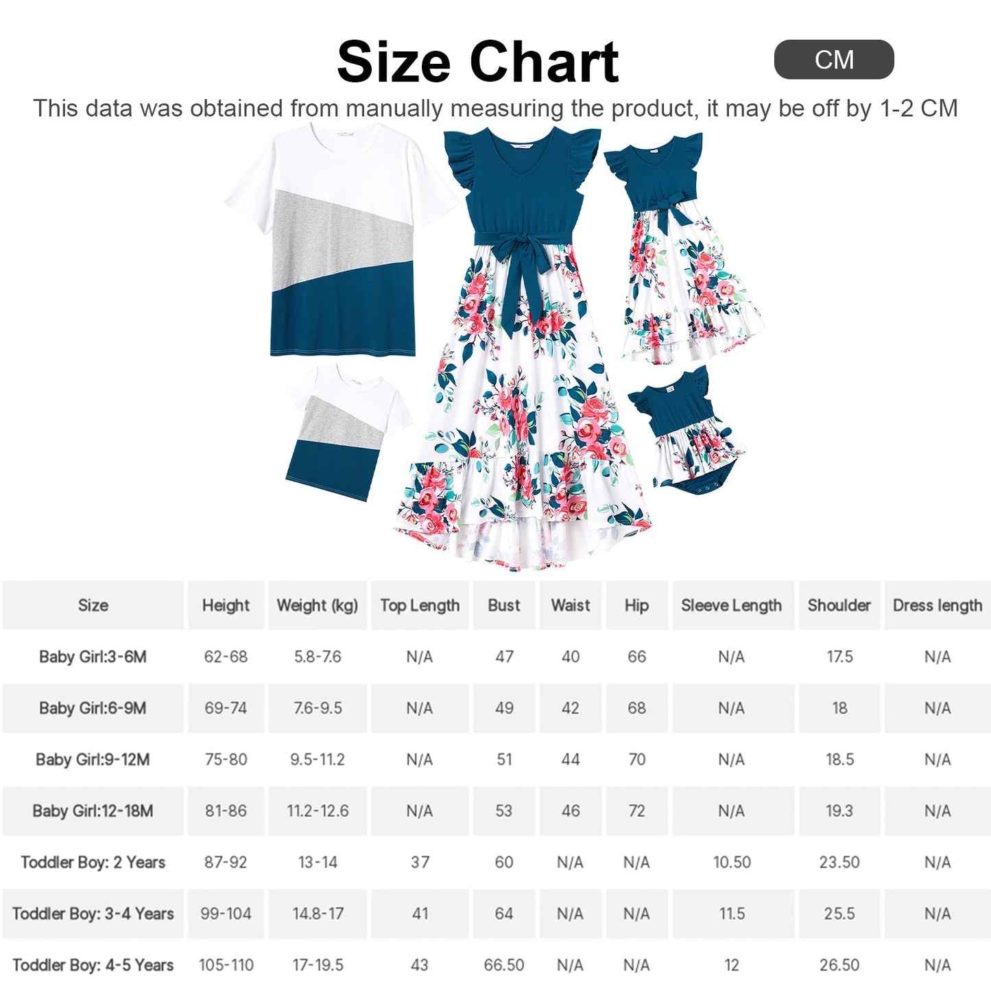 PatPat Family Matching Outfits Solid V Neck Flutter - sleeve Splicing Floral Print Dresses Short - sleeve Colorblock T-shirts Sets - PratSN