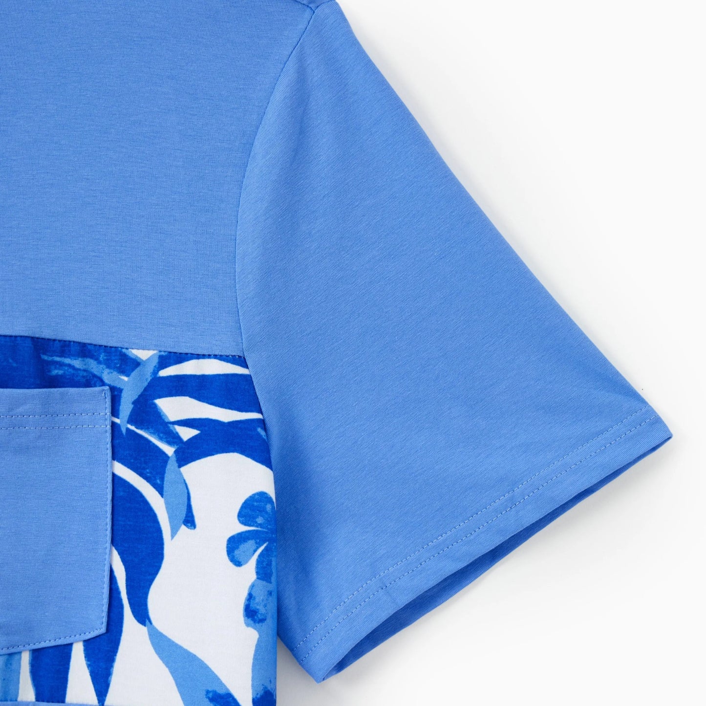 PatPat Family Matching Sets Blue Tropical Floral Panel Tee or Ruffle Neck Cross Back High - Low Strap Dress - PratSN