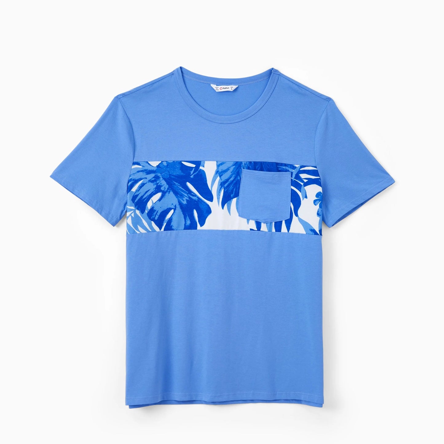 PatPat Family Matching Sets Blue Tropical Floral Panel Tee or Ruffle Neck Cross Back High - Low Strap Dress - PratSN