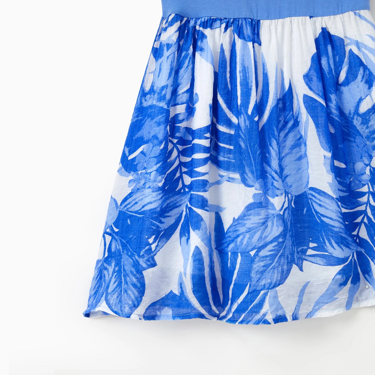 PatPat Family Matching Sets Blue Tropical Floral Panel Tee or Ruffle Neck Cross Back High - Low Strap Dress - PratSN