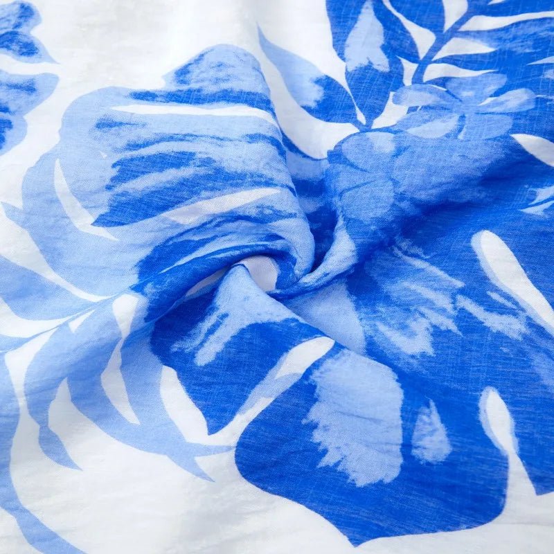 PatPat Family Matching Sets Blue Tropical Floral Panel Tee or Ruffle Neck Cross Back High - Low Strap Dress - PratSN