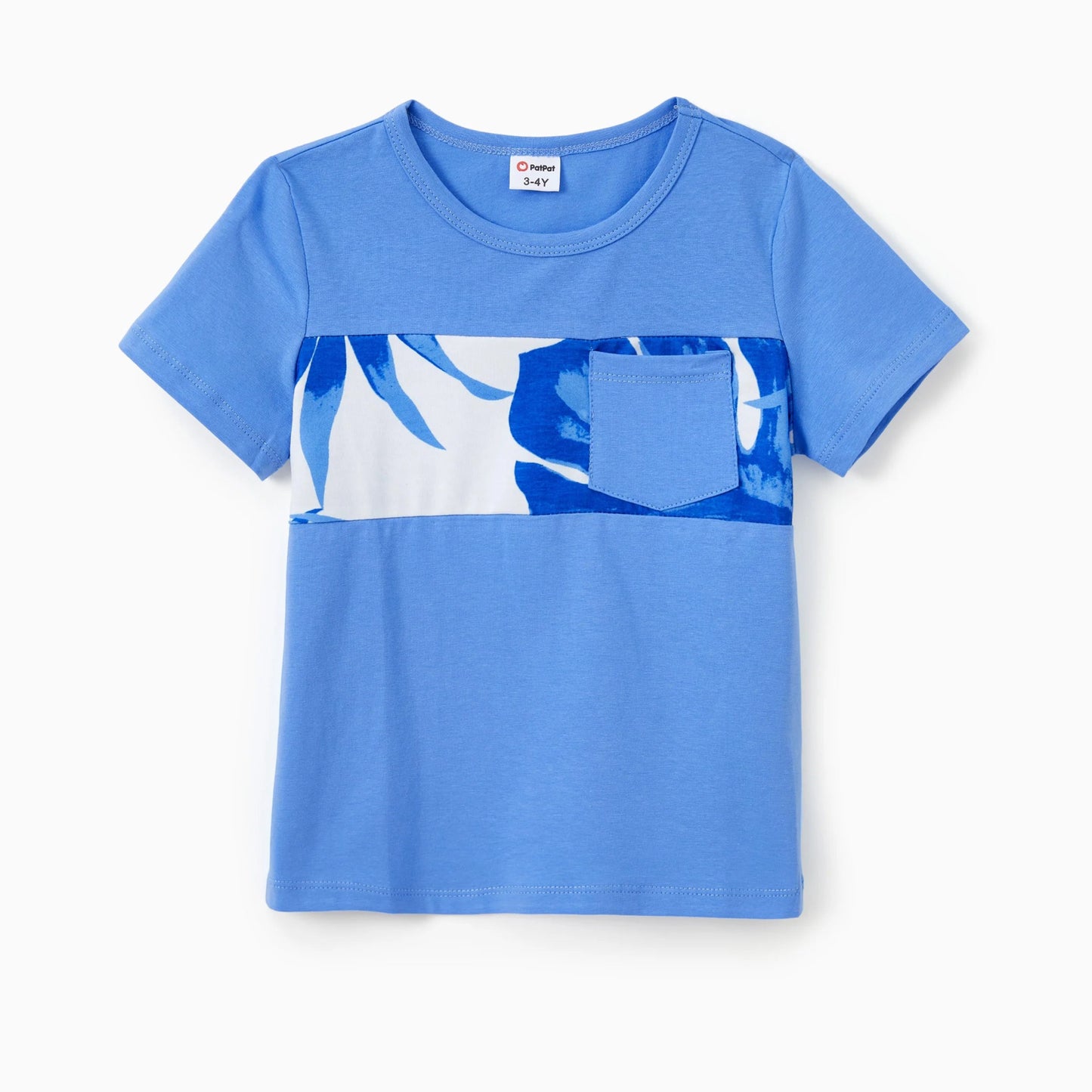 PatPat Family Matching Sets Blue Tropical Floral Panel Tee or Ruffle Neck Cross Back High - Low Strap Dress - PratSN