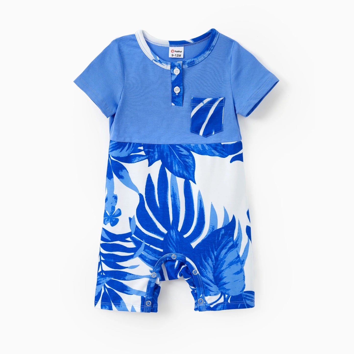 PatPat Family Matching Sets Blue Tropical Floral Panel Tee or Ruffle Neck Cross Back High - Low Strap Dress - PratSN