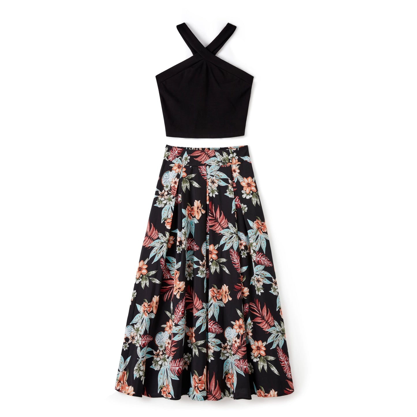 PatPat Family Matching Sets Floral Beach Shirt or Cross top A - line Skirt Co - ord Set - PratSN