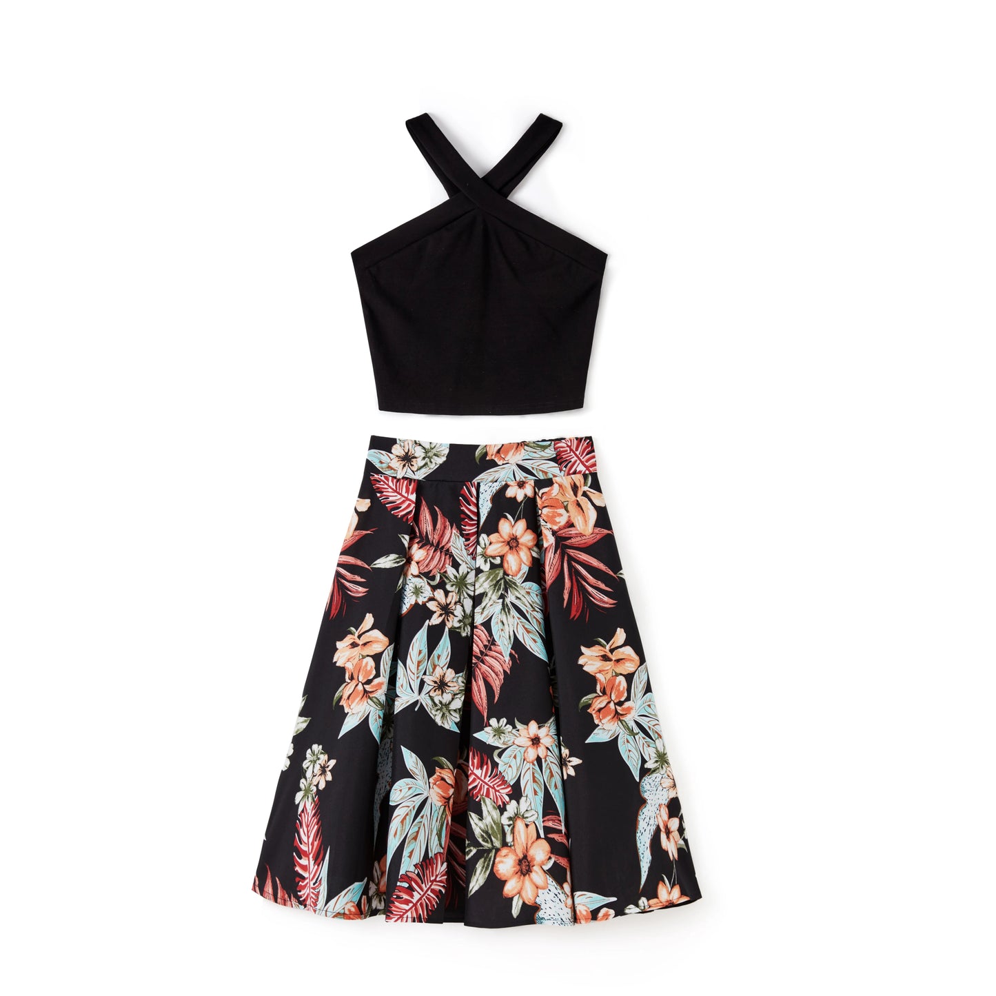 PatPat Family Matching Sets Floral Beach Shirt or Cross top A - line Skirt Co - ord Set - PratSN