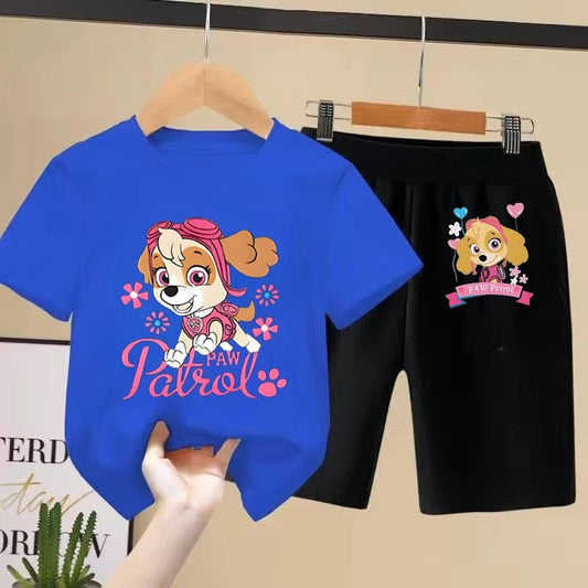 Paw Patrol Children's Sets Summer Printed Clothes Girls Kids Short Sleeve Tshirt and Shorts Suits Fashion Casual Tops Set - PratSN